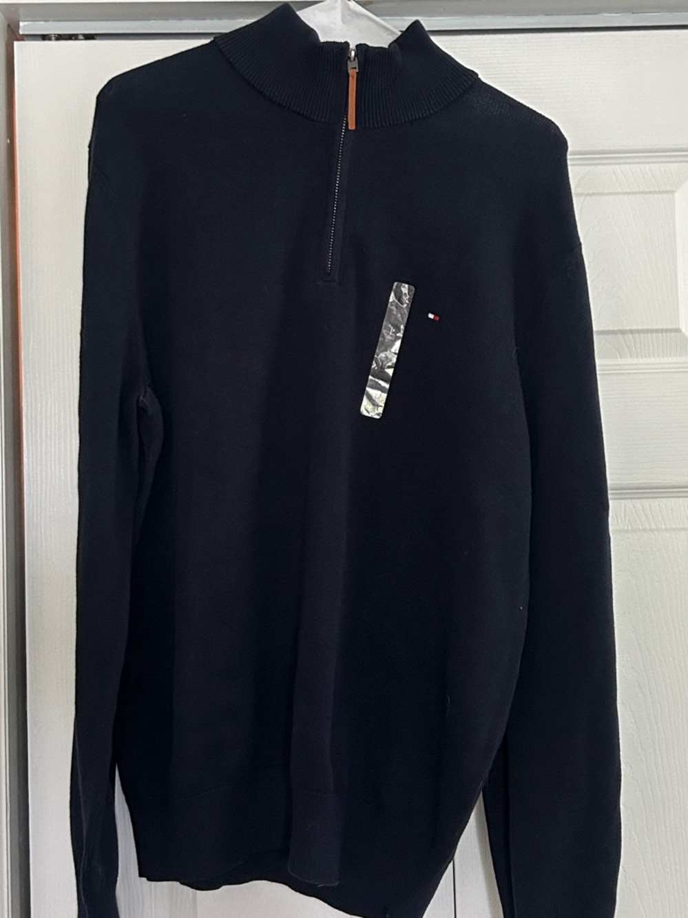 Tommy Hilfiger Navy Zip-Up Sweater with Red Trim